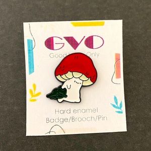 Mushroom and frog enamel pin brooch badge